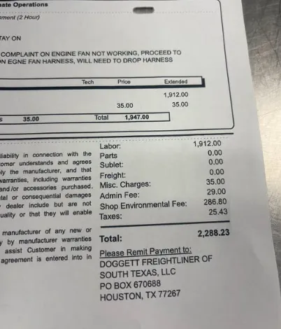 Invoice breaking down the cost of an intake manifold gasket replacement.